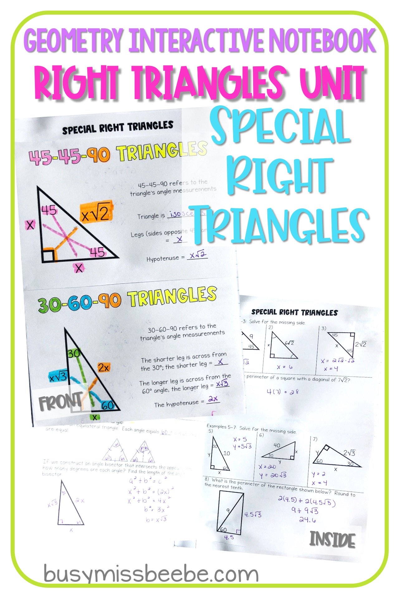 Geometry Interactive Notebook Right Triangles Busy Miss Beebe
