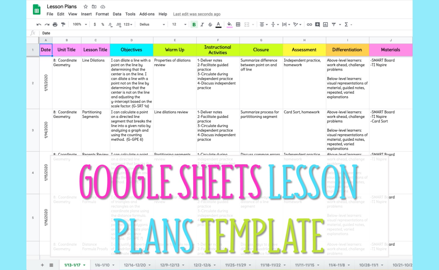 Google Sheets Lesson Plan Template - Busy Miss Beebe